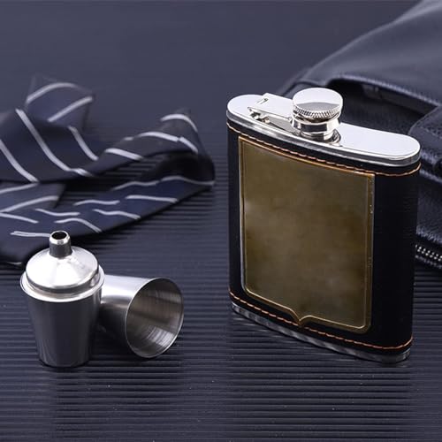 Flasks, 7 Oz Shot Flask, Hip Flask Set, Hip Flasks for Liquor with Funnel Wine Glass, Leak Proof Stainless Steel Flasks for Man - Black Classical