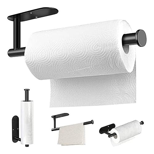 Gominimo Self Adhesive or Drilling Paper Towel Holder Wall Mount, Waterproof, Anti-Rust, Anti-Scratch, 304 Stainless Steel Kitchen Paper Towel Rack (Black)