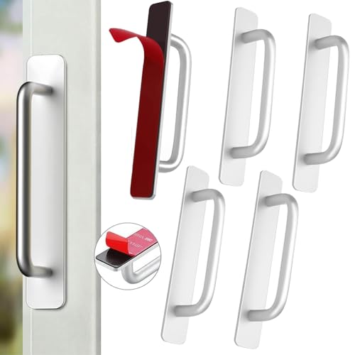 4 Pcs Self-Adhesive Cabinet Handles Pulls,BetterJonny Aluminum Alloy Adhesive Cabinet Handles - Stick on Handles Push Pull Door Handle Sliding Door Handle for Kitchen Bathroom Closet Wardrobe