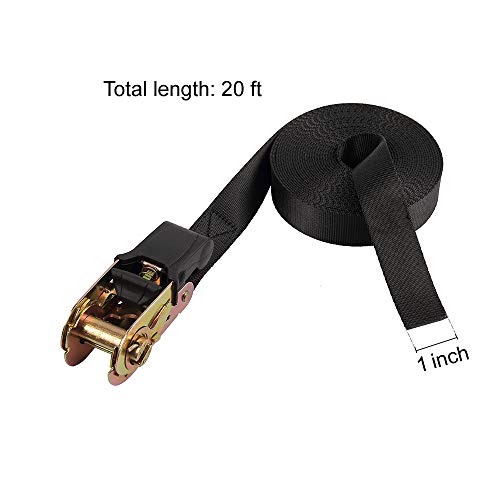 Endless Ratchet Tie Down Straps Heavy Duty Cargo Tie Downs, Durable Nylon Black Strap Down Ratcheting Securing Straps, Track Spring Fittings, Tie-Down Motorcycles, Trailer Loads, Kayak (20ft - 2 pack)