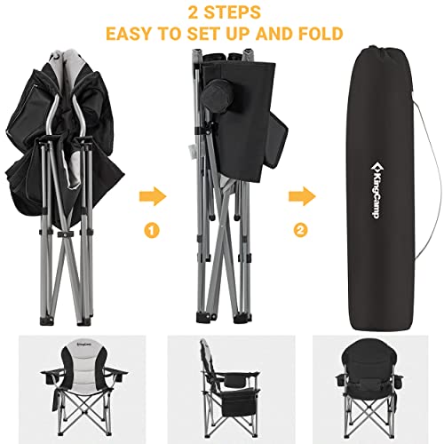 KingCamp Camping Chair Lawn Chair Folding Camping Chairs for Adults Folding Camp Chair With Lumbar Support+Adjustable Armrest+Cooler Bag Cup Holder,Side+Head Pocket,For Picnic, Camp,Fishing,Max 353lbs