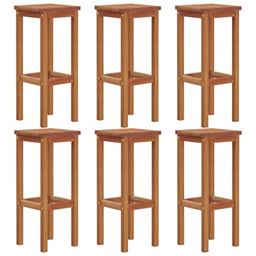 'vidaXL Solid Acacia Wood Outdoor Bar Stools, Farmhouse Style - Set of 6, Brown