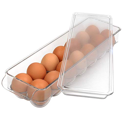 Greenco Refrigerator Organizer Bins for Eggs - Eggs Container for Refrigerator - 14 Egg Organizer Container with Lid & Durable Handle - Stackable Plastic Egg Holder for Refrigerator - Clear, Set of 2