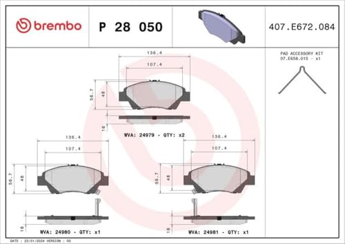 Brembo P 28 050 Disc Brake Pad Set (4 Pieces)