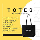 TOTES Pure Cotton Black Tote Bag| (50x43cm) Eco-Friendly Foldable Shoulder Shopping Bags | Washable Reusable Cloth & Unisex Grocery Bags With (50cm) Handles