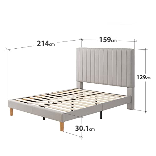 Zinus Queen Bed Frame DEBI Fabric Platform Bed Light Grey Base Mattress | Tall Headboard | Wooden Slat Support Steel Frame | Bedroom Furniture