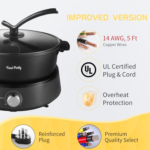 Food Party Hot Pot Electric Separable Shabu Shabu Pot with Divider Hotpot Pot Electric Cooker Dual Sided 220V 1350W Non-Stick 4L Fondue Pot for 2-6 People