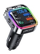 LENCENT Bluetooth 5.3 FM Transmitter,PD 30W & QC3.0 Fast Charger Bluetooth car Adapter,Hi-Fi Music/Clear Calling car FM Bluetooth Adapter