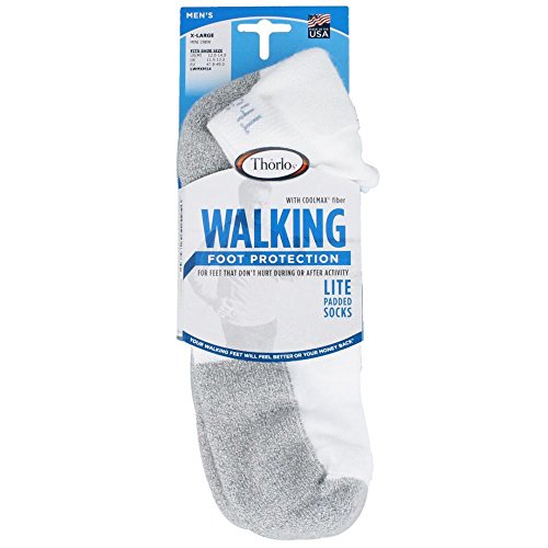 Thorlo Men's Lite Walking Mini Crew Sock Level 2 lwmxm,White,M12-14, White/Platinum, X-Large