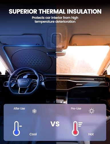 Lamicall Car Windshield Sun Shade - [4 Layers Nano Coating][240T Polyester] Foldable Front Window Sunshade, UV Block, Auto Interior Protection, 57"x29" Windshield Cover for Compact Sedan, SUV