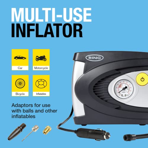 RING RAC610 12V Analog Tire Compressor, Inflates Fully deflated car tire in 4.5 Minutes