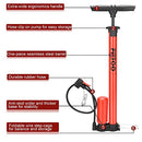 FITTOO Bike Air Pump,High Pressure Bicycle Floor Hand Pump,Compatible with Presta,Schrader,Dunlop Valve,Inflating for Road Bikes,Mountain Bikes,Hybrid Bikes,Children Bikes,Balls,Balloons etc(Red)