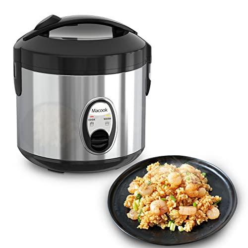 Rice Cooker 1 Litre for 1-5 People (5 Cups Uncooked, 10 Cups Boiled Rice) Stainless Steel Rice Cooker Small, Warming Function, Multi-Cooker Steamer, Non-Stick Coating, 400 W