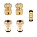 5PCS Brass Garden Hose Connectors, Garden Hose Tap Connector Pipe Fittings Kit, 2 Hose 1/2" End Quick Connect, 2 Hose Tap Connector 1/2'' and 1 Double Male Connector for Join Garden Hose Pipe