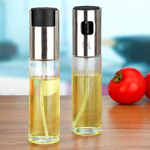 Olive Oil Sprayer, 100ml Stainless Steel Oil Vinegar Spray Bottle Dispenser Seasoning Kettle Kitchen Tool with Food-Grade Glass, for BBQ, Salad, Cooking, Baking, Roasting, Grilling, Frying