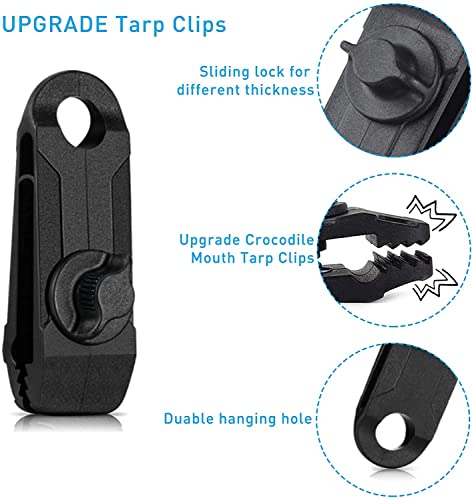 12 Pcs Tarp Clips and 12Pcs Ball Bungee Cords -Tarp Clamps Heavy Duty Lock Grip Tent Pool Awning Fasteners Clips with 6 Inch Bungee Ball Cords for Outdoor Camping Canopies Tarps Cargo Tent etc.