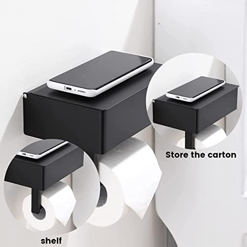 Toilet Paper Holder Stainless Steel Wall Mounted Roll Paper Holder Hidden Wipe Storage Holder with Shelf Cellphone Display for Home Bathroom Kitchen Washroom Hotel