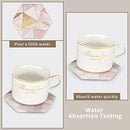 6 Pcs Pink Marble Coasters with Holder Gold Absorbent Drink Coasters Hexagon Ceramic Table Coaster Ser Decorative Bar Wine Coasters