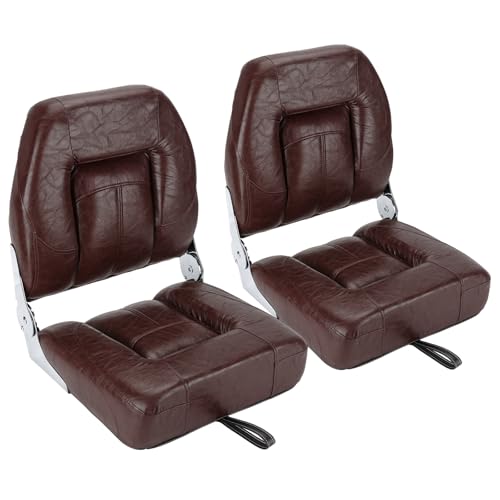 STenkl-D Boat Seats High Back 2Pack, Folding Boat Seats Stainless Steel Screws Included, Waterproof Fold-Down Boat Captain Chairs, Microfiber Leather Material and Stainless Steel Hinge(Brown)