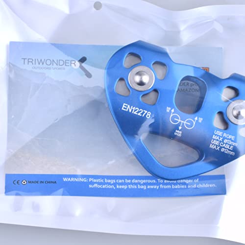 TRIWONDER 30KN Climbing Double Pulleys Tandem Speed Rescue Pulley Zipline Pulley Kit for Rigging Climbing Rescue Pull Hauling (02 Blue - 30kN)