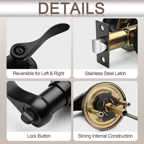 Sopoby 6 Pack Matte Black Door Handles Privacy Door Levers, Heavy Duty Wave Style Bed/Bath Door Locks Interior Door Knobs, Reversible Levers for Right/Left Handed Doors