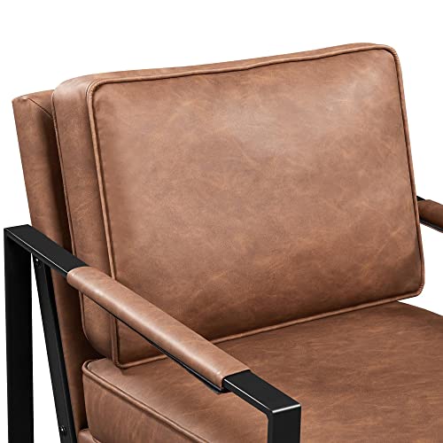 Yaheetech PU Leather Armchairs, Retro Leisure Accent Chair with Extra Soft Padded and Cushion, 105 Degree Slant Back, Modern Reading Arm Chair for Living Room/Office/Bedroom/Study, 2pcs, Light Brown