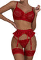 FAIRYMEI Lingerie for Women 3 Piece Lingerie Set with Garter Belt Bra and Panty Sets Sexy Lace Bodydoll Teddy Lingerie…, Red, Small