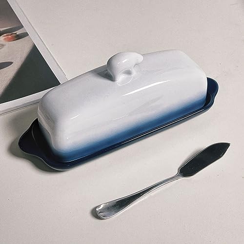 AXIM Butter Dish with Lid,Porcelain Butter Dishes with Handle Cover,Butter Tray Container Keeper Perfect for East West Coast Butter (Bear)