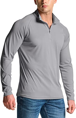 TSLA Men's 1/4 Zip Pullover Long Sleeve Shirt, Quick Dry Performance Running Top, Athletic Quarter Zip T-Shirt MKZ11-LGY_Large