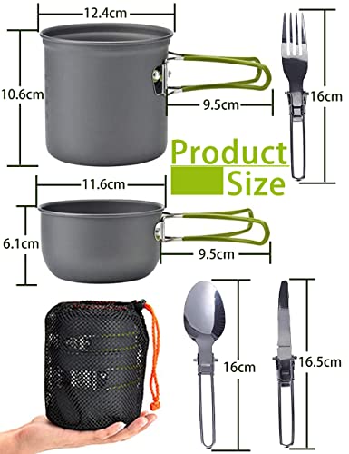 5 PCS Camping Cookware Outdoor Set with Fork Spoon, Portable Bowl Pot Pan Picnic Hiking Barbecue Kits, Camping Cookware Kit, Lightweight Camping Pot and Pan, Cooking Gadgets Outdoor Compass Kit