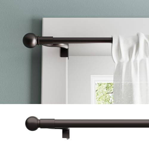 Zenna Home Window Curtain Rod, Easy Install Twist and Shout Telescoping Tension Rod, Adjustable 48" to 84", No Tools Needed, with Decorative Round Finials, Oil Rubbed Bronze