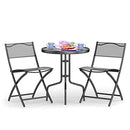 Costway 3-Piece Patio Bistro Set, Outdoor Bistro Table Set with Round Black Tempered Glass Tabletop and 2 Folding Chairs, Outdoor Dining Set for Indoor/Outdoor, Black