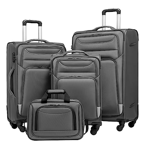 Coolife Luggage 4 Piece Set Suitcase TSA Lock Spinner Softshell lightweight, gray