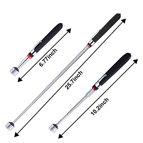 5 Pieces Magnetic Pick-up Grabber Tool including 15 lb/ 10 lb/ 3 lb/ 1 lb Pick-up Rod and Round Inspection Mirror, Telescoping Handle 360 Swivel for Extra Viewing Pickup Dead Angle