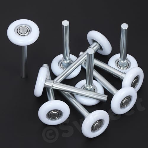 Swpeet 10Pcs Quiet Garage Door Rollers Nylon Door Wheels Replacement Garage Roller, Reinforced Dual Cage, White 1.8" 13 Ball Bearing 4" Stem, Durable and High Load, High Performance Bearing for Door