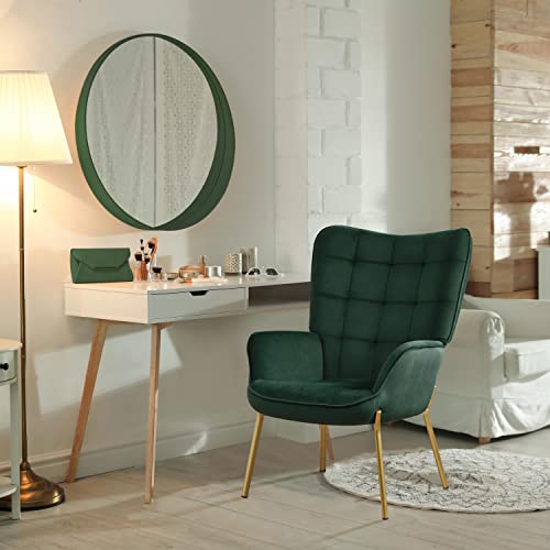 Yaheetech Velvet Armchair, Modern Accent Chair High Back, Living Room Chairs with Golden Metal Legs and Soft Padded, Tufted Sofa Chairs for Home Office/Bedroom/Dining Room, Green