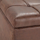 SIMPLIHOME Harrison 36 inch Wide Square Coffee Table Lift Top Storage Ottoman in Upholstered Distressed Umber Brown Tufted Faux Leather for the Living Room,
