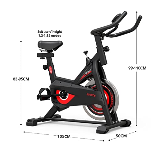 GENKI Spin Bike Exercise Bike Home Gym Fitness Indoor Cycling Workout w/LCD,Front Wheels,Max User Weight 150kg,Black