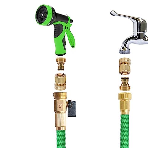 PACIOCEAN 4 Sets Garden Hose Quick Connect，3/4 Inch GHT Solid Brass Male and Female Garden Hose Fittings（European Style),3/4 Inch Male Hose