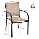 Costway 2 Pieces Outdoor Dining Chairs, Stackable Chairs with Armrests and Breathable Fabric, Patio Bistro Chairs for Garden, Backyard and Poolside