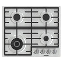 Hisense GM663XB Gas Hob, 4 Cooking Areas, Width 60 cm, Double Crown Wok Burner and Cast Iron Grilles, Integrated Ignition, Anti Fingerprint Stainless Steel