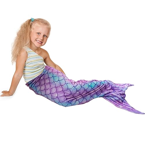 Mermaid Tail Blanket,Ultra-Soft Flannel Sleeping Blanket,Fish Scale Pattern Sleeping Bag Snuggle Blanket,Cute Mermaid Blanket for Kids Adults 50x145cm(Gradient Color)