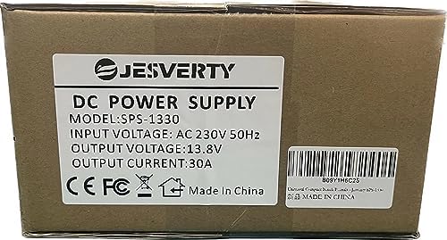 Universal Compact Bench Power Supply- 30 Amp Regulated Home Lab Benchtop AC-to-DC Converter 13.8 Volt, Cooling Fan, Screw Type Terminals - Jesverty SPS-1330