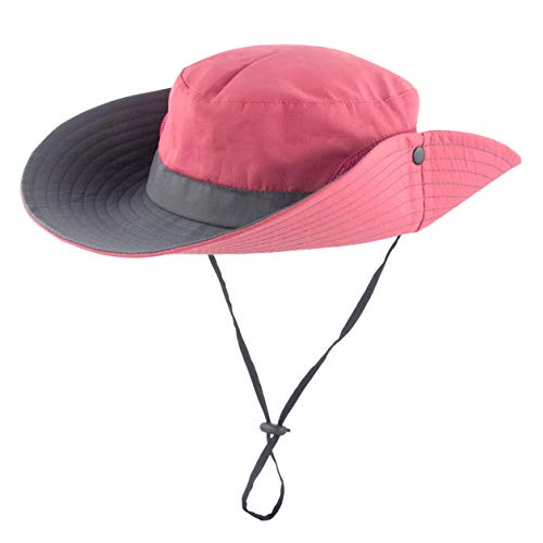 Muryobao Women's Sun Hat Outdoor UV Protection Foldable Mesh Bucket Hat Wide Brim Summer Beach Fishing Cap Watermelon Red, Fit Head Circumference Size: 21"-23"