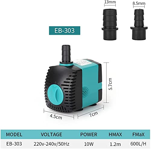 MRMAI Water Pump Submersible Fountain (600L/H, 10W) with 2 Nozzles 3.93ft High Lift submersible Pump Multifunctional for Aquarium Fish Tank Pond Hydroponics Pool Garden (10W)