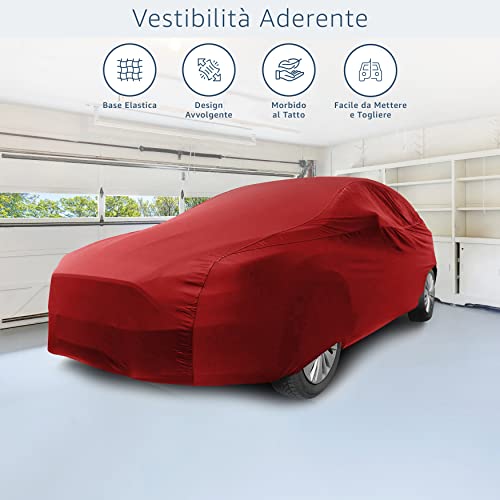 Cosmos - Indoor Car Cover Compatible with Main Compact Saloon Models, Elastic, Breathable and Dustproof Fabric, Soft Lining, Snug Fit, Red