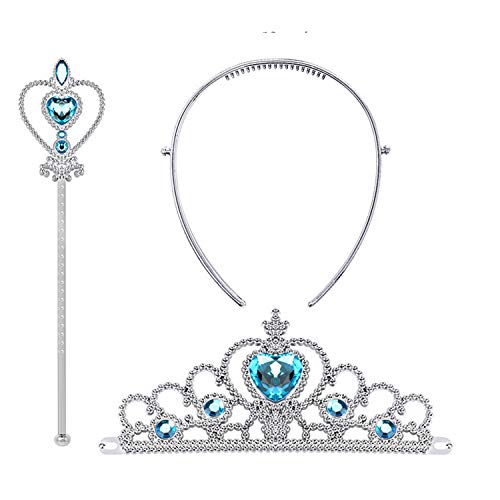 AUTOWT Princess Dress Up Accessories Set, 6 Pieces Frozen Costume for Girls Elsa Princess Cosplay with Blue Crown Tiara Necklace Ring Earring Magic Wand Gloves for Kids