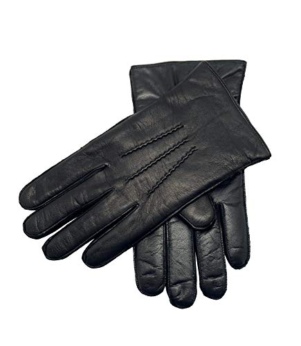 YISEVEN Men's Touchscreen Sheepskin Winter Leather Gloves Skin Tight with Button Genuine Luxury and Warm Hand Heated Fleece Fur Lined for Dress Driving Motorcycle Work Gifts, Black 9.0"/M