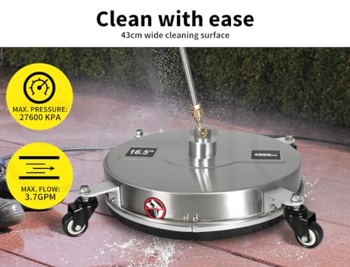 Traderight Pressure Washer Surface Cleaner with 4 Wheels Stainless 27600 kPa Concrete Floor Washing Machine