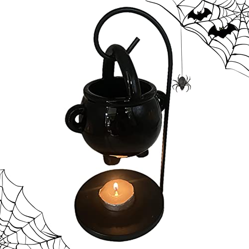 Oil Burner,Hanging Cauldron Pagan Oil Burner with Handle,Ceramic Cauldron Wax Melt Burner,Witches Witchcraft Aroma Diffuser Candle Tealight,Fragrance Ornament for Home Decor